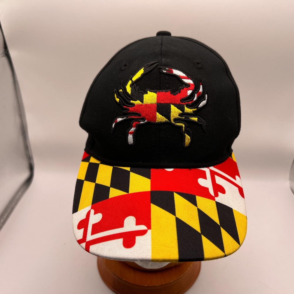 Maryland Flag Crab Embroidered Baseball Cap Black Hat Adjustable Snapback Style